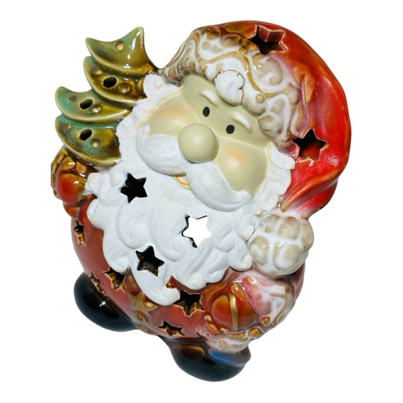 NWOT - Santa Tea Light Candle Holder with Stars and Christmas tree ~ 7" Tall - Picture 9 of 13